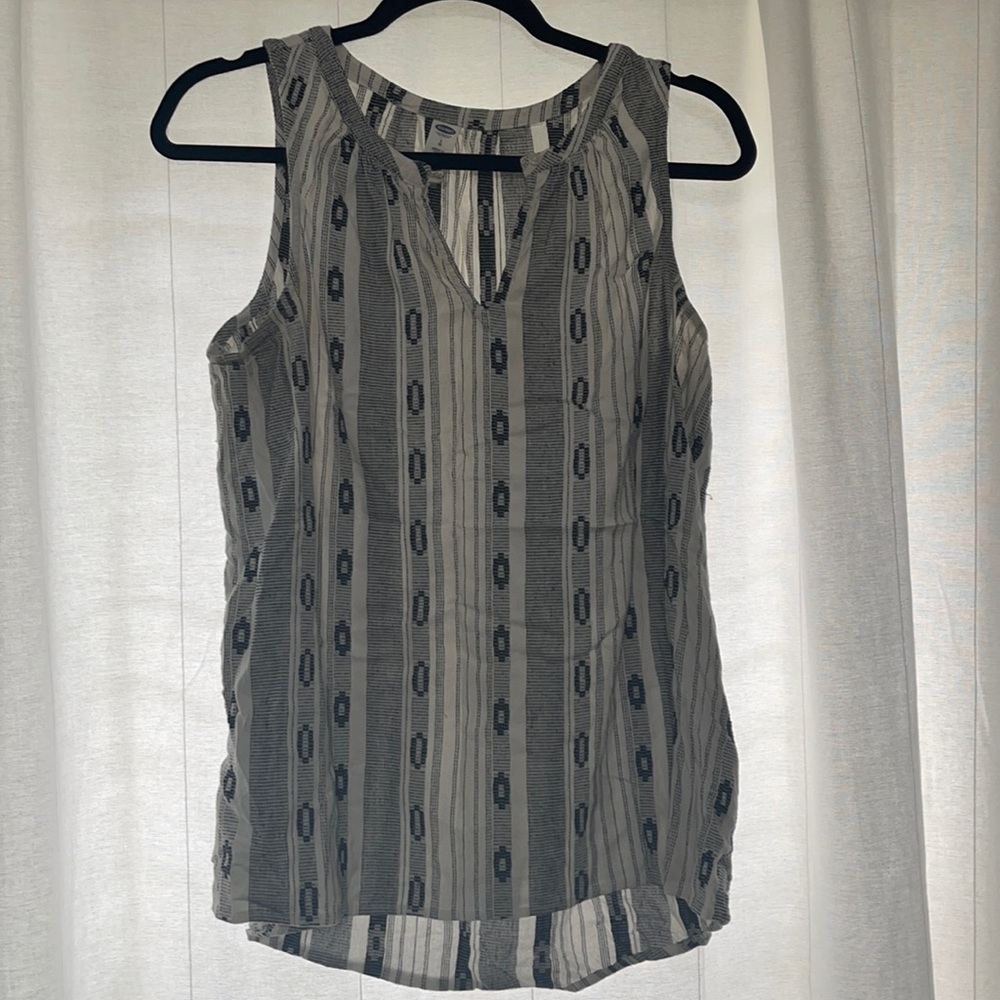 Embroidered white and black tank top